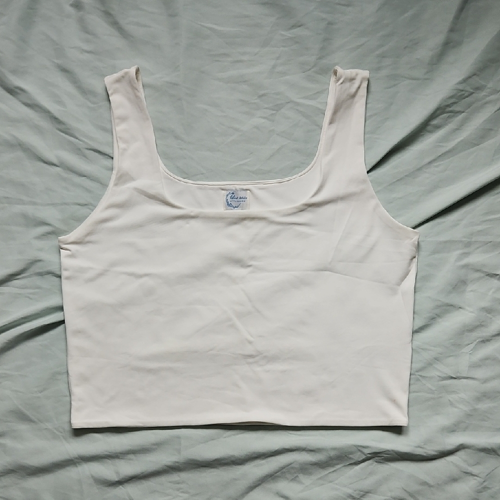 Blue Rain White Crop Tank Top